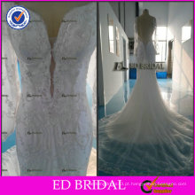 ED Elegant Sweetheart Design Beaded bainha manga comprida Tulle Court Train vestidos de noiva 2017